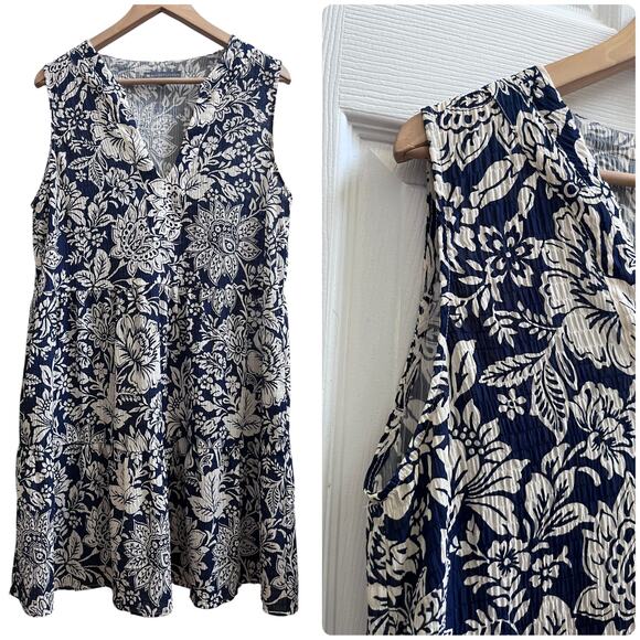 Elliot Lauren Semi Sheer Floral V Neck Gauzy Tier Pocket Dress Large Lightweight - Picture 1 of 14